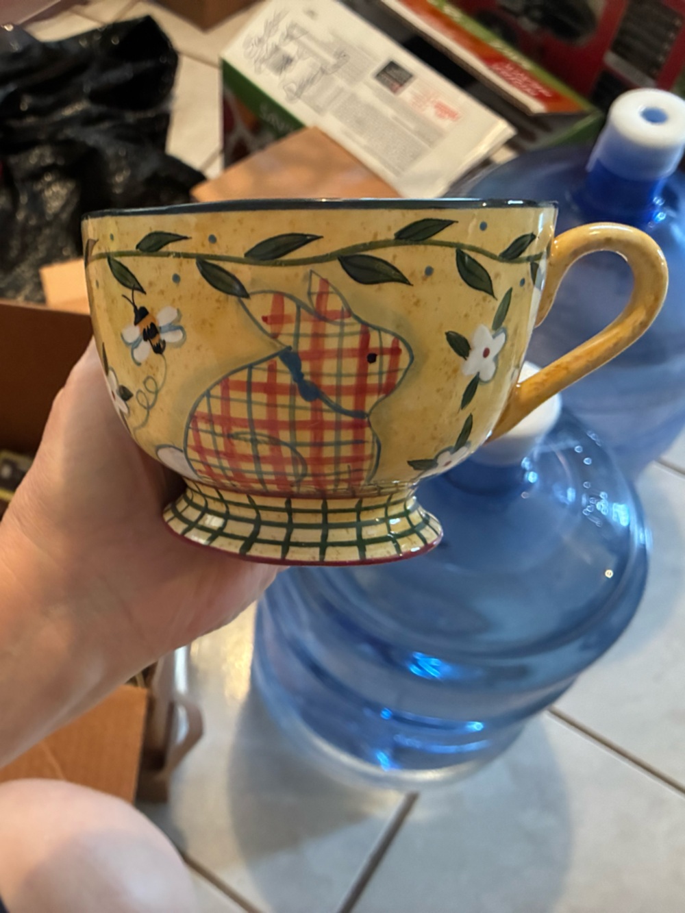 Hand-Painted Yellow Ceramic Vase with Floral Motif